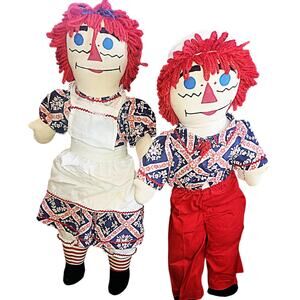 27" Vintage Homemade Raggedy Ann & Andy Doll Pair